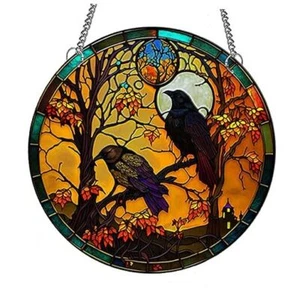 Stained Acrylic Window Hanging - Crow Raven Wall Decor for Bird Small Crows - Picture 1 of 6
