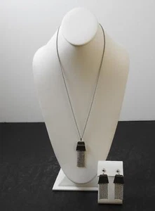 Collar vintage de metal con cuentas a juego tono plateado de 14 1/2"" pendientes 2 1/2"" P6 - Imagen 1 de 12