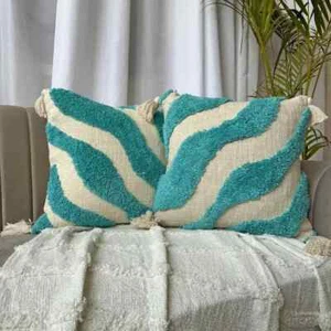 Funda de cojín acolchada moderna, fundas de almohada decorativas boho de algodón, - Imagen 1 de 3