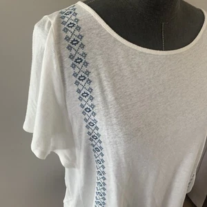 Garnet Hill Organic Linen Top Shirt Sz S White Blue Embroidered Oversized NWOT - Picture 1 of 12