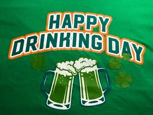 Wild Clover - Men's - Green S/S Graphic T-Shirt - Size XL - "Happy Drinking Day" - Picture 1 of 8