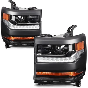 Black HID Projector Headlights W/ LED DRL Set For 2016-2019 Chevy Silverado 1500 - Picture 1 of 19