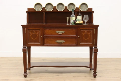 Neoclassical Antique Mahogany & Marquetry Bar Server Sideboard or Console #41527 Cover