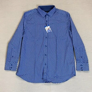 Robert Graham Dress Shirt Mens Large 16 Blue 3D Geometric Contrast Flip Cuffs - Picture 1 of 16