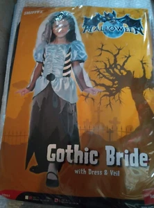 Gothic Bride Girls(10-12) Dress & Veil Tim Burton/Zombie Gothic Costume Outfit - Picture 1 of 3