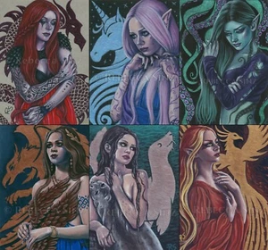 IMPRESIÓN de arte de fantasía criaturas míticas elfo mujeres unicornio dragón Selkie grifo - Imagen 1 de 7
