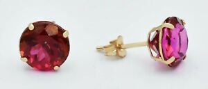 CREATED RUBY 7.22 Cts  STUD EARRINGS 14K YELLOW GOLD - MADE IN USA - NWT