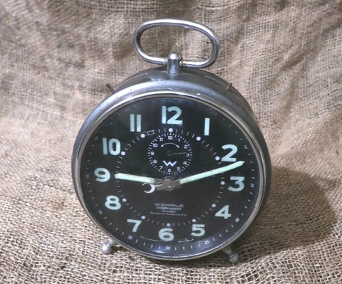 Vintage Wehrle Commander Jewelled Alarm Clock Shiny Hands Numbers, Made Germany Cover