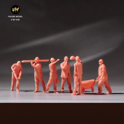 6pcs 1/64 Truck Workers Construction Scene Prop Figurine Dolls Fit Cars vehicle - Image 1 of 4