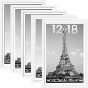 12X18 Picture Frame Set of 5, Display Pictures 11X17 with Mat or 12 X 18 Without - Picture 1 of 12