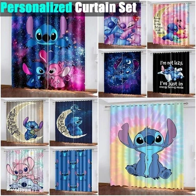 3D Lilo & Stitch Curtains Pair Thick Blackout Curtains Thermal Ring Top Eyelet - image 1 of 4
