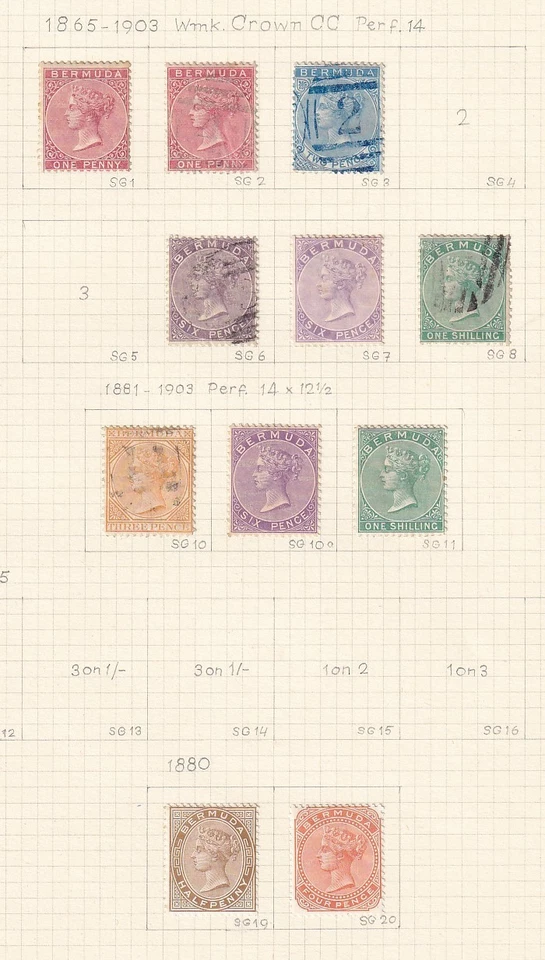 Bermuda 1865 collection of 11 CLASSIC stamps MLH/CANC VF / CAT VALUE $460 - Image 1 of 1