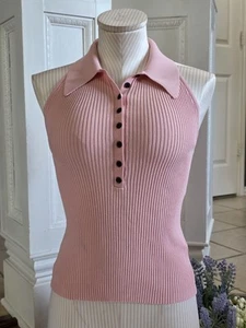 A.L.C. Women's Pink Asher Ribbed Polo Sleeveless Tank Top Size Small - Picture 1 of 7