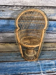 Small Retro Peacock Chair Wicker Rattan Doll Teddy Plants Boho 40 cm Mcm - Picture 1 of 12