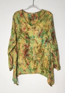 Soft Surroundings Petite Large Green Gold V-neck Long Sleeve Tunic Blouse - Picture 1 of 5