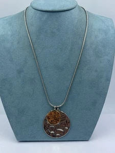 Hobbs Necklace Hammered Round Disc Pendent Silver Tone 36” Long - Picture 1 of 10