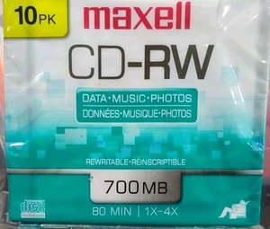 Maxell 630011 Cd-Rw700mb Rewritable Discs 4x700 MB 80 Min-Slim Cases 10 Pack - Imagen 1 de 5
