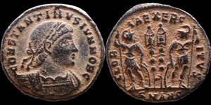 Constantine II Ancient Roman coin AE3/4, Antioch, GLORIA EXERCITVS (SMANS)R00036 - Picture 1 of 1