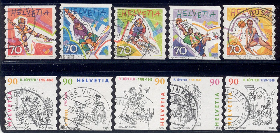 Switzerland - 1998-99 two sets used booklet stamps 1030-4 & 1043-7 Lot # 102 - Image 1 of 1