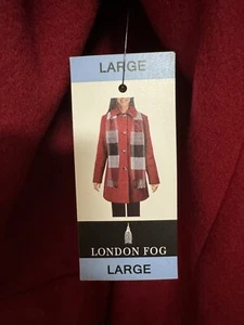 London Fog-Wool Blend Red Coat Women's LG New wTags Mid Length - Picture 1 of 13