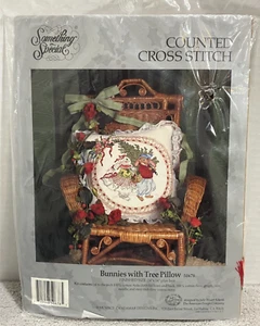 Counted Cross Stitch Kit Something Special Bunnies with Tree Pillow 1992 NEW - Picture 1 of 4