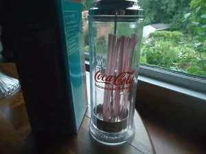 VINTAGE STYLE CHROME AND GLASS COCA COLA STRAW DISPENSER - AND BOX - Picture 1 of 5