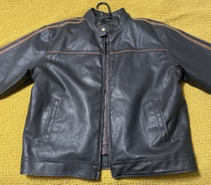 Arizona Jean Co Faux Leather Striped Jacket Men's L Brown Racer Motorcycle - Picture 1 of 5