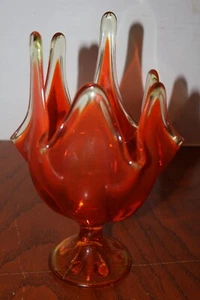 Vaso Amberina Vintage Vetro Vichingo Epico Swung 6 Petali Piedistallo 8,5" MCM ExCnd - Foto 1 di 6