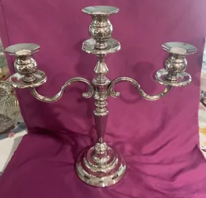 2- CANDELABRA PAIR SILVERPLATE 3 ARM INTERNATIONAL SILVER 1991 WEIGHTED 14.5X13 - Picture 1 of 3