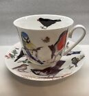 Ensemble grande tasse et soucoupes en céramique oiseaux de jardin Roy Kirkham beauté Angleterre