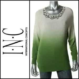 Maglione pullover donna INC beige verde impreziosito top ombreggiato ~ M M3020 - Foto 1 di 11