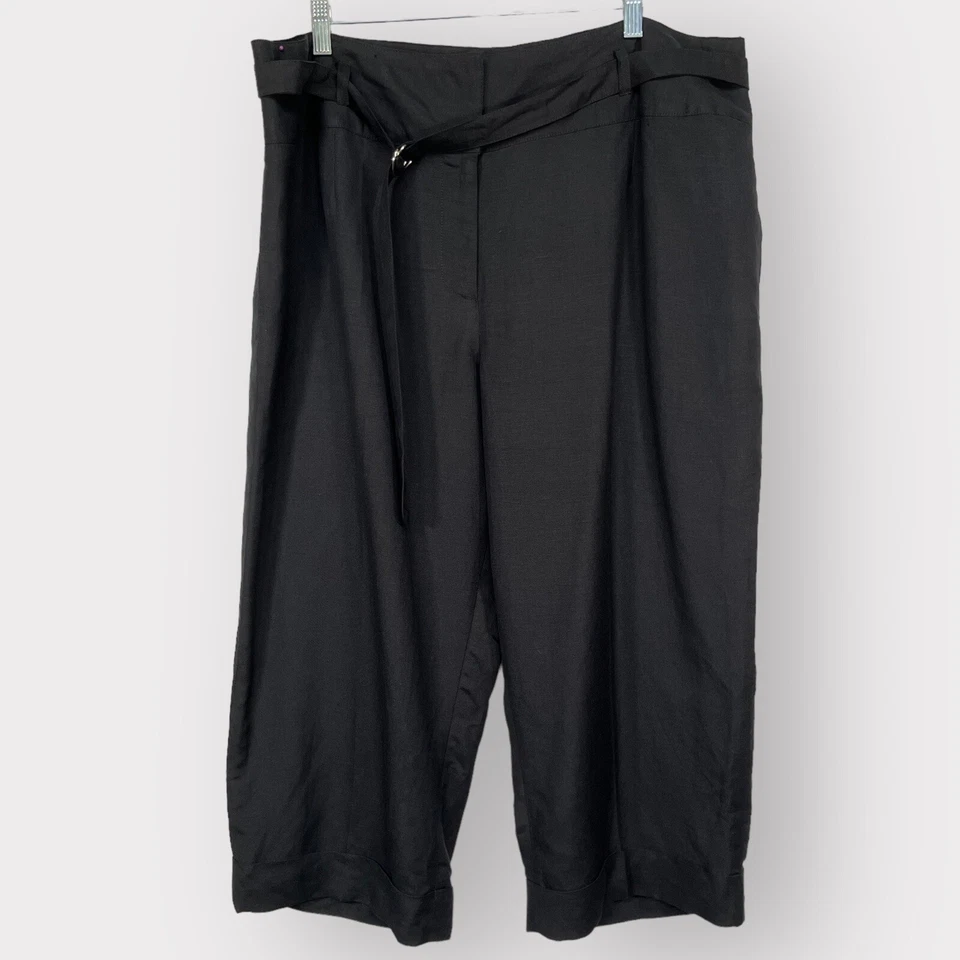 泛特学短礼服裤子女式 20W 黑色内衬腰带口袋亚麻混纺 — 第 1/4 张图片