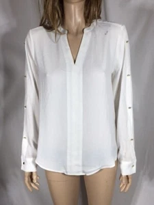 Women's NWT DKNY Long Sleeve White Dark Arts Blouse Size Small *Stained* - Picture 1 of 7
