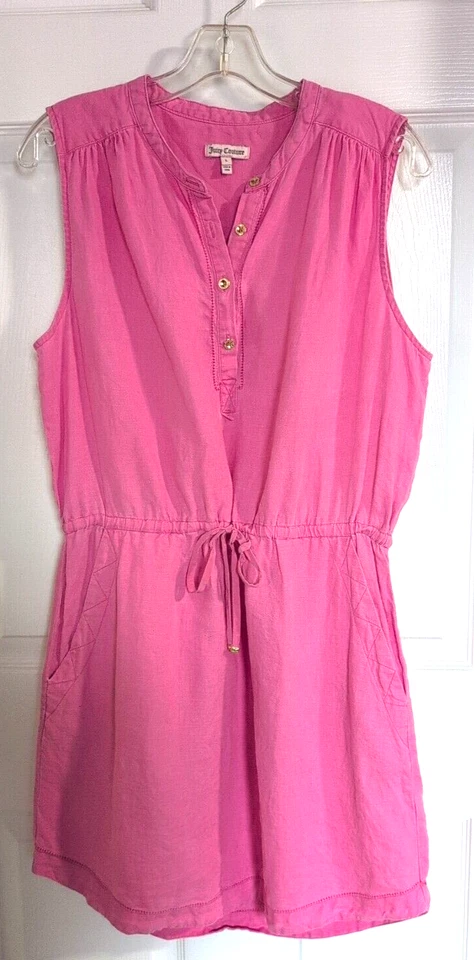 Mini Vestido Juicy Couture Rosa Chicle 100% Lino Talla L Informal Cordón Cintura Foto 1 de 4