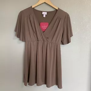 Isabel Maternity Size XS Flutter Sleeve Maternity Shirt Brown NWT - Picture 1 of 11