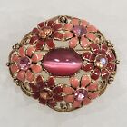 Moonglow Brooch Pin Pink Gold Tone 2" Vintage Oval Domed Jewelry