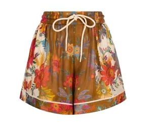 Pantalón Corto Zimmermann Jengibre Relajado | Crema/Marrón Floral, 100% Seda, Cintura con Cordón - Imagen 1 de 16