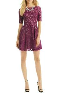 ML Monique Lhuillier GARNET Purple 1/2 Sleeve Lace A Line Cocktail Dress 10 $498 - Picture 1 of 13