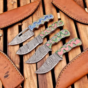 LOT OF 4 PCS CUSTOM Handmade DAMASCUS steel Skinner knives Hunting Knives 523 - Picture 1 of 8