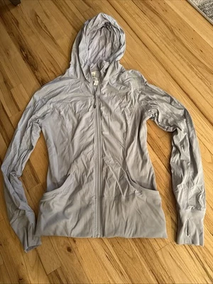 Ladies Lululemon Grey Hooded Jacket W/pockets Size 12 - Image 1 of 4