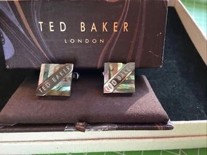 Cufflinks Ted Baker Mother Of Pearl Abalone Shell Shiny Silver Tone Boxed *Cond - Picture 1 of 7