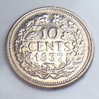 1937 Silver Netherlands 10 Ten Cents Dutch Circulated Nederlanden Coin H202