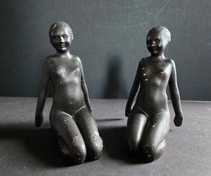 RARE ORIGINAL 1920 RISQUE DECO FRANKART? NUDE FLAPPER ZIEGFELD PEDESTAL BOOKENDS - Picture 1 of 21