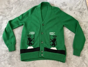 VTG Cardigan/sweater Adult Sz S/M Green With Crest Logo & Cable Knit. - Picture 1 of 9