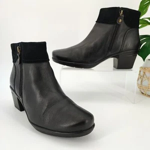 Clarks Women’s Emslie Twist Cuahion Black Leather Ankle Boots Size 9 - Picture 1 of 8