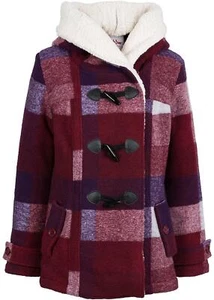 Jacke mit Teddyfutter Gr. 42 Dunkelrot Lila Kariert Damenjacke Mantel Neu - Bild 1 von 1