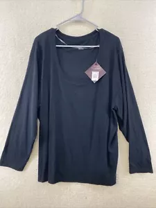 Ava & Viv Plus Size Slim Fit Long Sleeve Scoop Neck T-Shirt Black Ribbed 3X - Picture 1 of 7