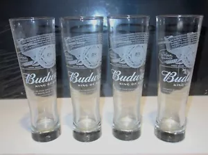 Vintage Lot of (4) Budweiser 16 oz. - 9" Tall White Etched Beer Pilsners - Picture 1 of 2