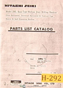 Hitachi 2ML-V, Metric & Inch Dimension Milling Machine, Parts LIsts Manual 1967 - Picture 1 of 5
