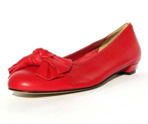 JILDOR Italy Cherry Red Leather Bow Toe Low Heel Ballet Flats Ballerinas 37.5 EC - Picture 1 of 12